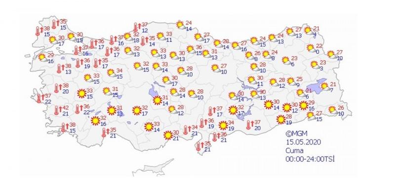 15 Mayıs beklenen hava sıcaklığı haritası