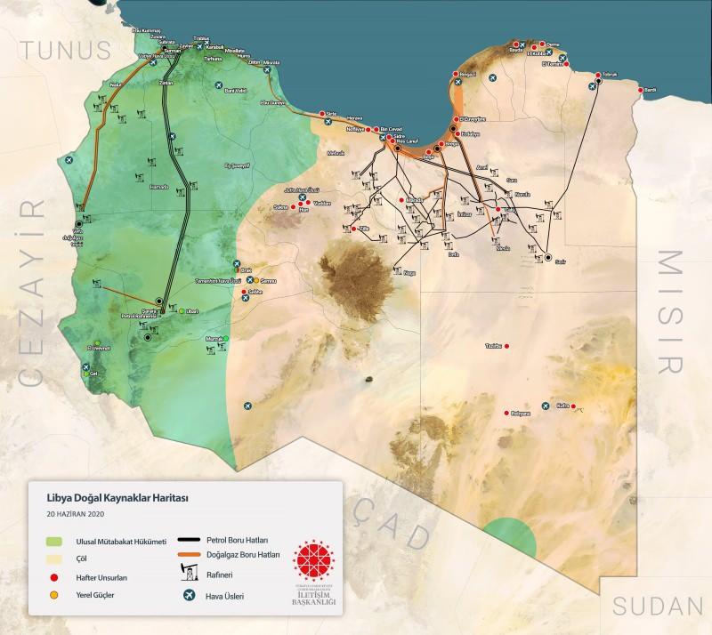 20 Haziran 2020 tarihi itibarıyla Libya doğal kaynaklar haritası