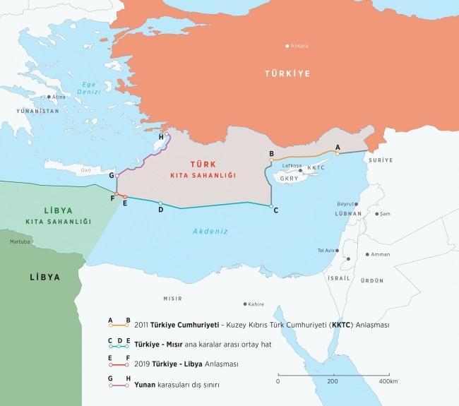 Akdeniz'deki durumu özetleyen bir harita. (AA)